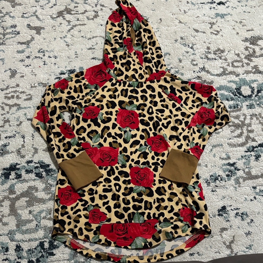 LuLaRoe Leopard Print Hoodie with Red and Black Accents